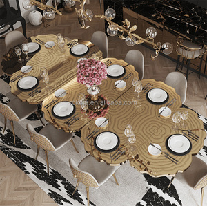 Cây sang trọng Thiết kế thân cây độc đáo bàn ăn thiết lập cong vàng thép không gỉ đánh bóng gương 8 10 12 chỗ ngồi cà phê bàn ăn tối - Product Image 5