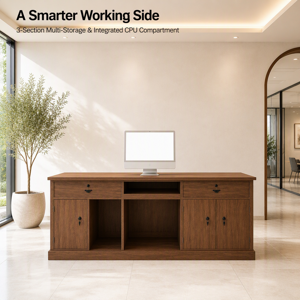 Traditional Panel Wooden Reception Desk, Custom Logo Commercial Front ...