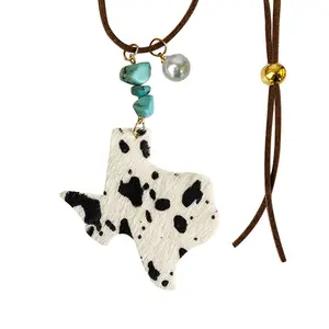 Tây báo bò in Texas Bull đầu hình dạng có thể điều chỉnh chính hãng Da Mặt dây chuyền vòng cổ Cowgirl cao bồi