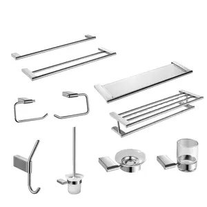 Bathroom Accessories Set Hot Sale New Modern Design Chrome Finished 6 Pieces Stainless Steel Hardware Accessory Set For Bathroom