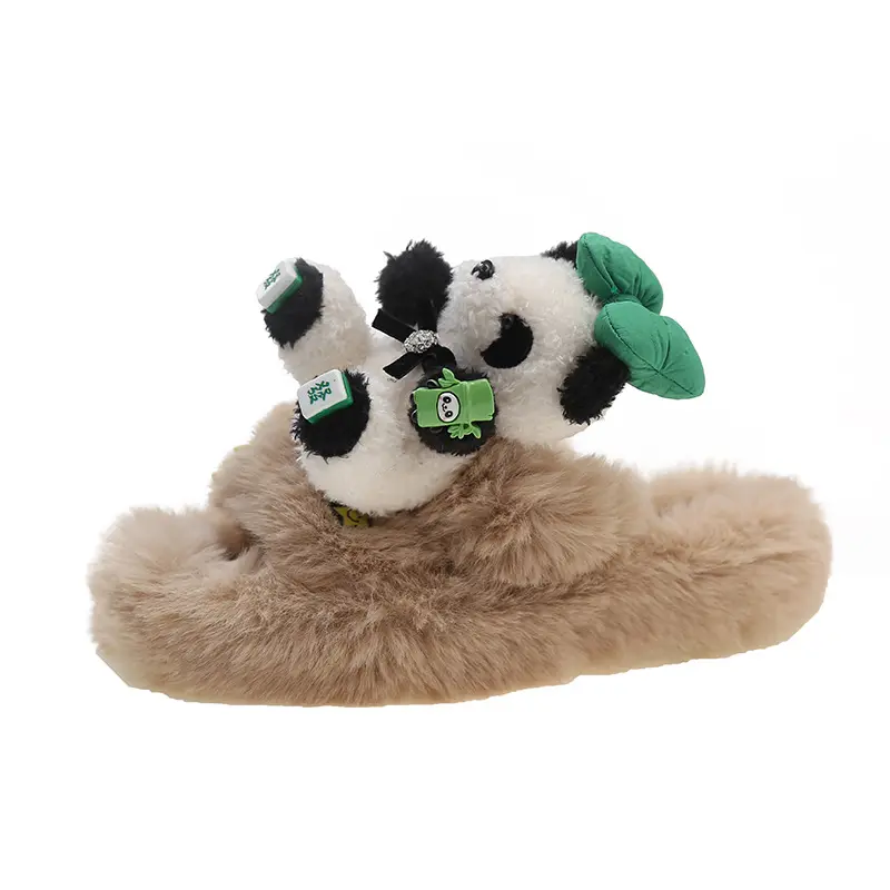 Plush Outdoor Slippers Animal Fur Indoor Christmas Furry House Slippers For Women