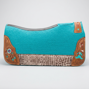 Almohadilla de Silla de Montar Western de Algodón Teal con Ribete de Cuero Marrón y Forro de Lana para Montar a Caballo, 100% Lana, Cómoda - Product Image 3