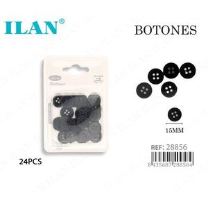 Bottoni Ilan 15mm Neri a 4 Fori Confezione da 24 per Cucito e Artigianato - Product Image 3