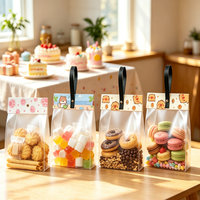 Sac à collation auto-scellant en PP, pochette cadeau transparente avec poignée, sac transparent pour biscuits, bonbons et emballages de gâteaux