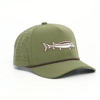 Groene laserlaser pet met geborduurd logo en gebogen klep van bruin touw