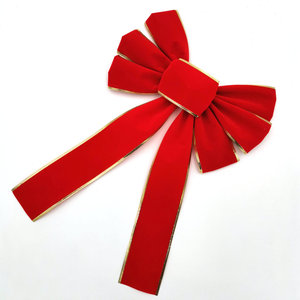 Vente flash : 6 pièces <span class=keywords><strong>de</strong></span> ruban en velours floqué rouge pour décoration <span class=keywords><strong>de</strong></span> sapin <span class=keywords><strong>de</strong></span> Noël, emballage cadeau, nœud papillon avec bordure dorée, 10 x 18 pouces - Product Image 4