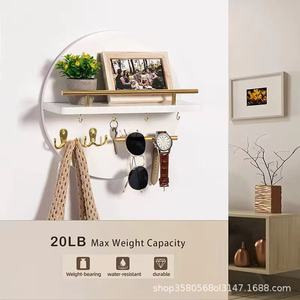 Wooden Wall-Mounted Key Rack Round Shape With <b>Shelf</b> And <b>Hooks</b> For Entryway Storage - Product Image 2