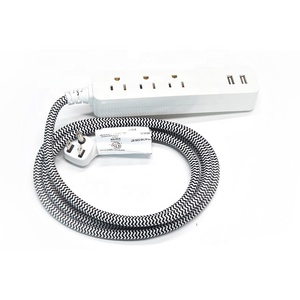 3 cửa hàng 2USB Trạm Sạc 3ft nhiệm vụ nặng nề bện dây mở rộng máy tính để bàn điện dải phẳng cắm 15Amp đồng PVC ổ cắm - Product Image 1