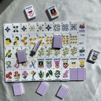 Groothandel Citroen Paarse Acryl Mahjong Tegels, Bloemige Fruit Dierenpatroon Kristal Mahjong Tegels door gravure en verf vulling