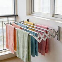 Séchoir à serviettes mural en métal, 5 barres, réglable de 60 à 120 cm, pliable en accordéon, étagère de rangement peu encombrante pour la buanderie