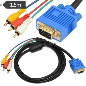 铜芯适配器电缆 <span class=keywords><strong>VGA</strong></span> 15P 公头/3RCA 公头 镀镍 适用于电脑电视投影仪 带单磁环 - Product Image 1