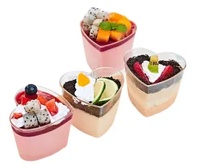 Пластиковые десертные чашки, 150 мл, в форме сердца, десертные чашки, прозрачные Парфе, многоразовые сервировочные миски для десертного пудинга