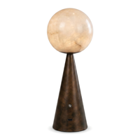 Lampe de table LED d'ambiance moderne en albâtre naturel avec abat-jour conique, base en bronze, variateur tactile, rechargeable, pour chevet et hôtel