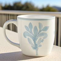 Mug à café en porcelaine motif feuille bleu clair, design moderne, compatible lave-vaisselle et micro-ondes, portable pour la maison et le bureau