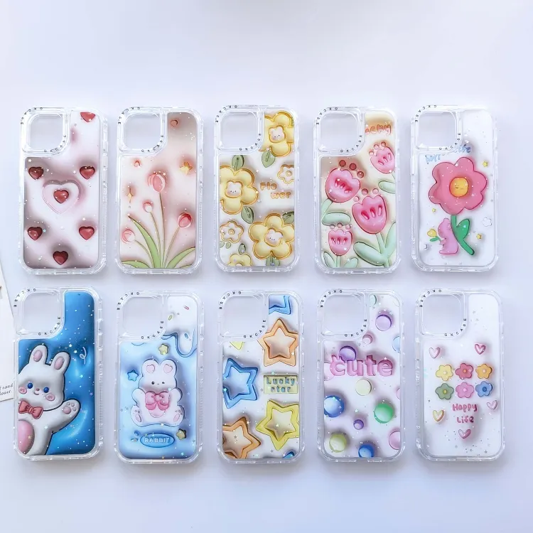 Luxe 3 en 1 combo antichoc coques de téléphone portable clair transparent impression fleur motif couverture arrière étui pour iphone 13 14 15