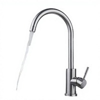 Robinet d'évier de cuisine eau chaude/froide, design haut arc, minimalisme moderne, finition brossée, commande relevable, céramique