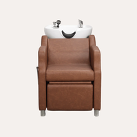 Fauteuil de lavage professionnel en cuir PVC marron avec bac en céramique, station de lavage de cheveux, mobilier de salon