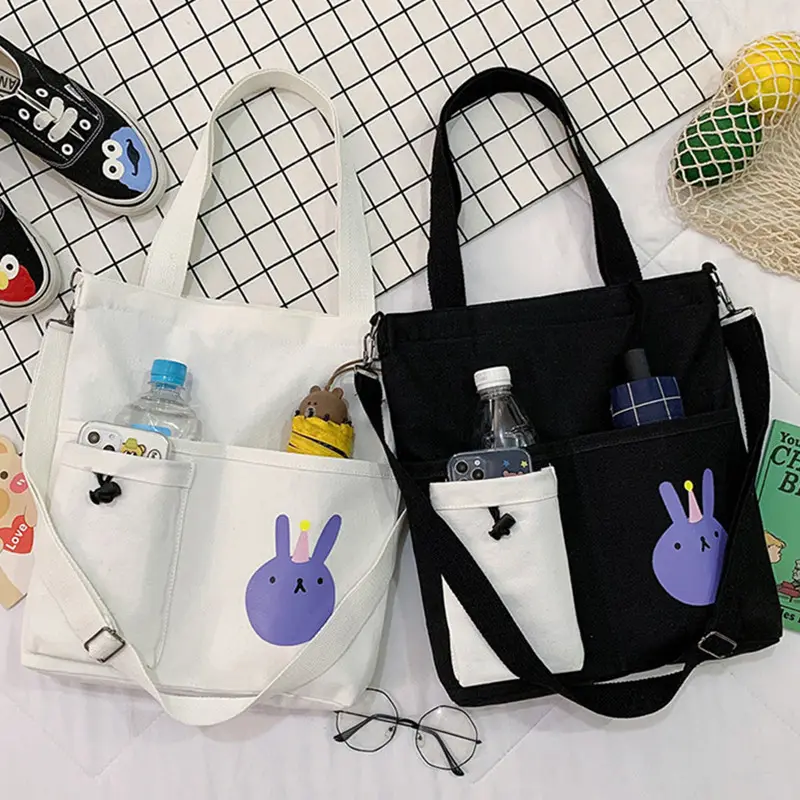 Customizable Logo High Quality Large-Capacity Canvas Student School Bag Portable Tote Messenger Bag Wholesale Shopping Bag