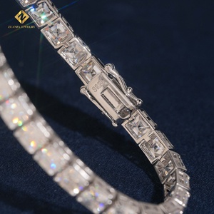 ZUANFA JEWELRY Moissanite Asscher Cut 5.5*5.5MM Tennis <b>Bracelet</b> 925 Silver Rhodium Plated Unisex Luxury <b>Bracelets</b> - Product Image 2