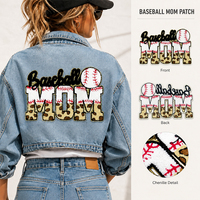 Patchs brodés pour maman de joueur de baseball, lettres en chenille scintillantes, appliques thermocollantes à sequins léopard pour veste, vente en gros