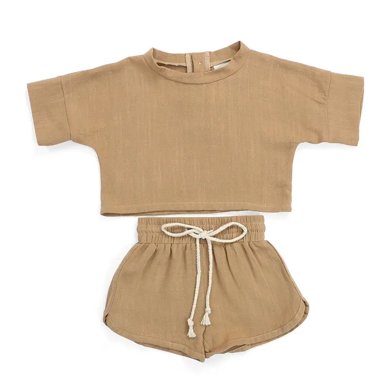 नई डिजाइन बच्चे को कपड़े सनी कपड़े सादे रंग 2pcs यूनिसेक्स सेट