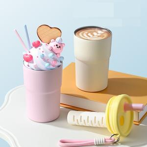 Gobelet à café d'extérieur à sangle, grande capacité, double paroi, isolé sous vide, portable pour voiture avec paille - Product Image 1