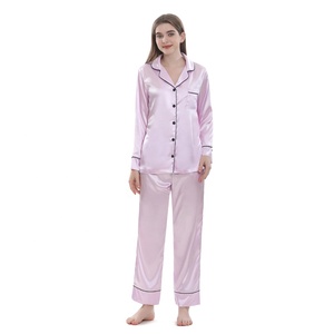 Bộ Đồ Ngủ Nữ Dài Tay Cắt Tỉa Lụa <span class=keywords><strong>Satin</strong></span> Màu Trơn - Product Image 4