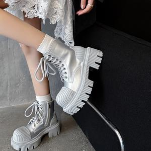 New European American Retro Fashion <b>Waterproof</b> Anti-Slip <b>Boots</b> with Genuine Leather Outsoles Thick-Heeled Round-Toed <b>Ankle</b> - Product Image 5