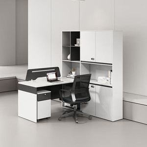 Nueva combinación de escritorio de oficina y silla, escritorio de computadora de oficina, estación de trabajo de oficina simple en forma de L con gabinete de almacenamiento - Product Image 2