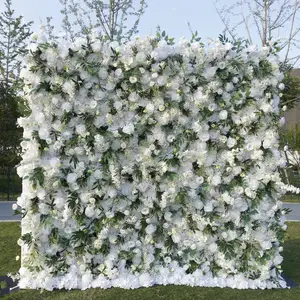 Décoration de mariage personnalisée de 8*8 pieds, panneau floral artificiel de roses blanches, toile de fond murale de fleurs en tissu enroulé