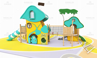 Équipement de jeu extérieur en bois personnalisé pour usage commercial, ensemble combiné maison dans les arbres et toboggan pour écoles, parcs et écoles maternelles