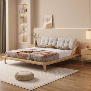 Modern Minimalist Solid Wood Platform <b>Bed</b> 1.5m Soft Headboard Nordic Style Japanese Tatami Low <b>Bed</b> For Small Apartments Master - Product Image 1
