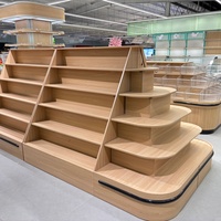 Meerlaagse ronde schappen voor presentatie, commerciële rekken voor supermarkten en levensmiddelenwinkels.