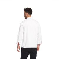 Veste de chef à col montant avec logo personnalisé et passepoil rouge, manches longues, double boutonnage, uniforme de chef pour hôtel, restauration, boulangerie, avec tablier assorti