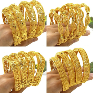 Brazalete de Moda Geométrico Chapado en Oro de 24K para Mujer, Estilo Dubái, Joyería de Boda para Novia India o Árabe - Product Image 1