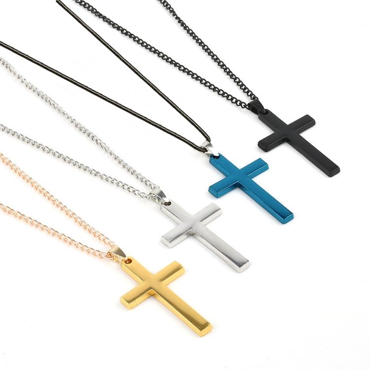 Fashion Cool Boys Jewelry Gifts Gold Chain Simple Punk Stainless Steel  Cross Pendant Necklace for Men - Main Image