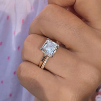 Bague de mariage en moissanite taille Asscher en gros, or massif 10K 14K 18K ou argent 925, avec pierres latérales, pour femme