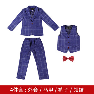 2024 nouveau costume pour enfants coréen plaid trois pièces garçon scène hôte discours performance robe pour cheveux - Product Image 6