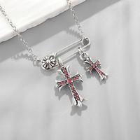 Collier pendentif double croix K Luo avec diamants colorés, style vintage hip-hop, chaîne de pull pour couple