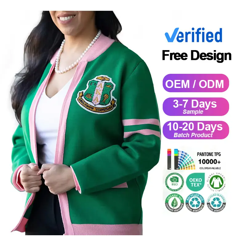 Custom logo OEM ODM women sweaters sorority green pink women's v-neck ladies knitted girl Long sleeve sweater knit cardigan