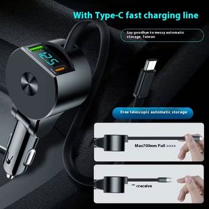 Retractable 75W USB Car Charger Fast <b>Charging</b> 3 in 1 PD Car Mobile Phone Charger With <b>Type</b> <b>C</b> <b>Cable</b> - Product Image 4