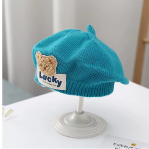 Chapeau <span class=keywords><strong>béret</strong></span> tendance automne-hiver pour enfants, style coréen, casquette de peintre en laine tricotée, style cuir pour bébés garçons, décontracté - Product Image 2