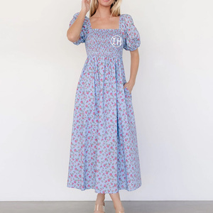 Rivenditore <span class=keywords><strong>Online</strong></span> abito da donna di moda floreale stampato con collo quadrato abito a sbuffo abito estivo Casual elegante - Product Image 2