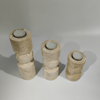 Bougeoir en pierre naturelle beige travertin Creative Design Lot de 3 bougeoirs