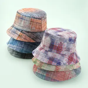 Moda estate Tie Dye Plaid stampa cappello da pescatore protezione UV esterna Check cappelli da sole da pescatore