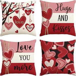 Fundas de Almohada con Estampado de Abrazos y Besos de San Valentín, Te Amo Más, Decoración de Sofá y Dormitorio con Rayas de Corazón para Bodas - Product Image 1