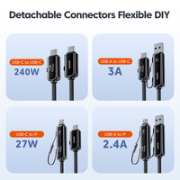 Toocki 240W haute puissance plusieurs Ports 40Gbps transfert de données 8K 60Hz affichage puce e-marqueur câble de charge tressé Durable