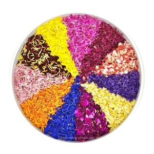 Éclat de vert |   Mélange de fleurs artificielles 12 couleurs 0,5 kg (Rose, Souci, Pâquerette, Œillet) pour garniture de cocktail, pâtisserie, bougies et mélange personnalisé - Product Image 1