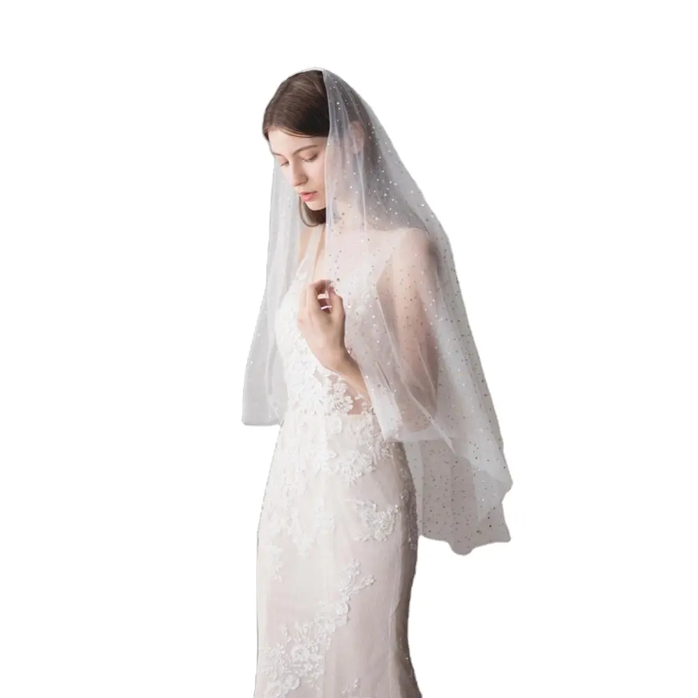 Vintage shining Stars 2 Layers Wedding Veil Short Elbow Length Bridal Veils With Comb Cut Bride Veil
