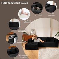 Canapé modulaire en L sans assemblage, 110 pouces, avec compression, sans armature, en tissu peluche moderne, inclinable, en mousse à mémoire de forme, noir